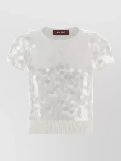 S Max Mara Saio Sequin Short Sleeve Knit Top In White