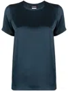 S Max Mara Satin-finish Crew-neck T-shirt In Blue