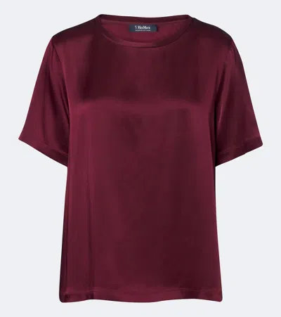 S Max Mara Satin T-shirt In Burgundy