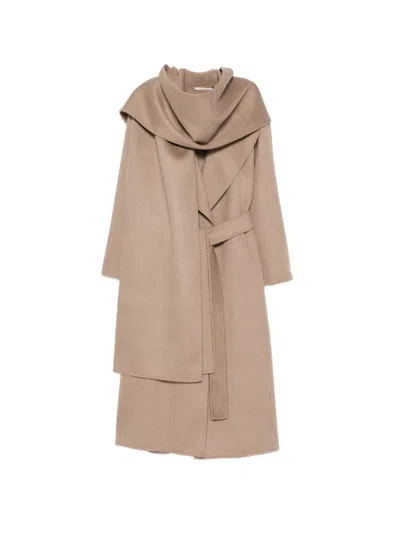S Max Mara Scarf-detail Belted Coat In Neutrals