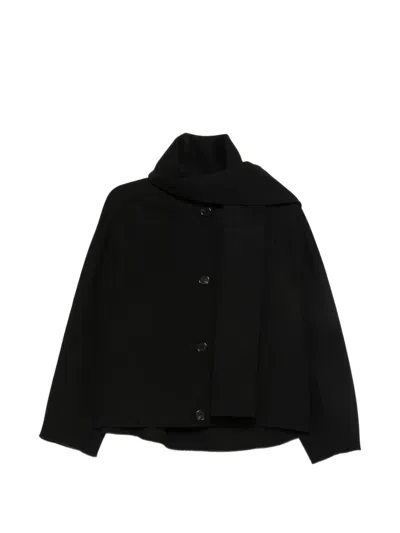 S Max Mara Scarf-detail Button-up Jacket In Black
