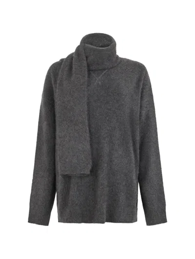 S Max Mara Scarf-detail Knitted Sweater In Gray