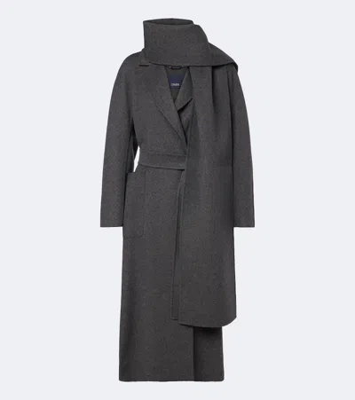 S Max Mara Scarf-detail Virgin Wool Wrap Coat In Gray