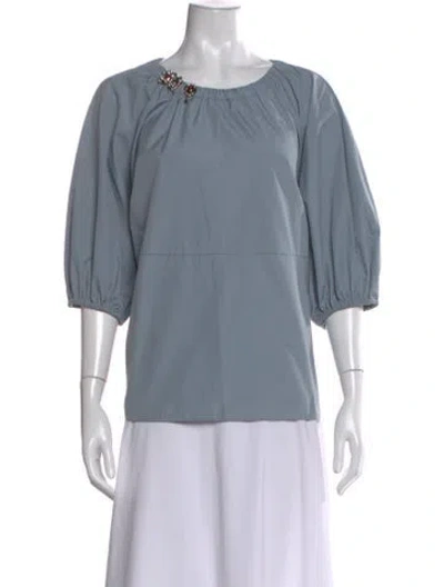 Pre-owned 's Max Mara Scoop Neck Three-quarter Sleeve Blouse W/ Tags In Blue
