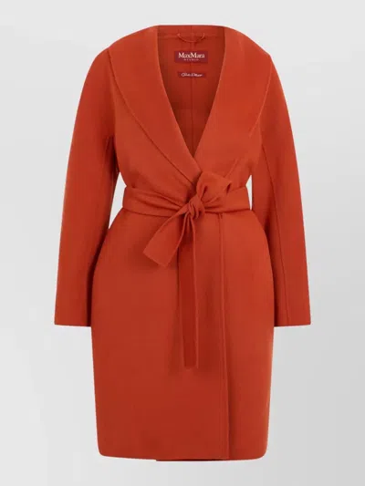 S Max Mara Shawl Collar Midi Wool Cashmere Silk Coat In Brown