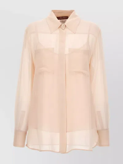 's Max Mara 'sheer Fabric Collared Shirt With Front Pockets' In Green