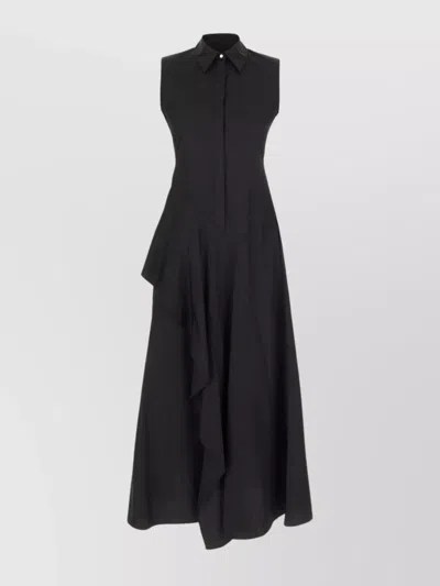 S Max Mara Shirt Dress Poplin Ruffle Detail In Black