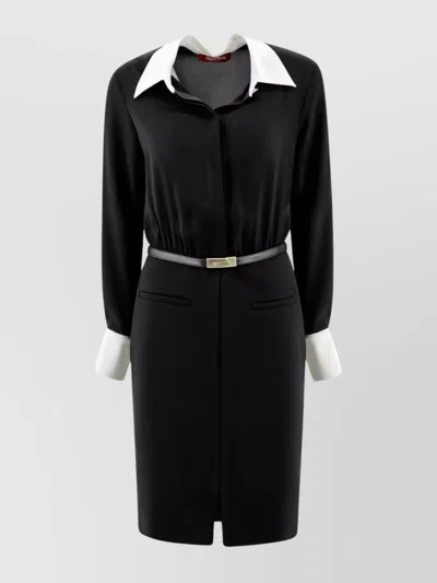 S Max Mara Shirt Dress With Belt And Contrasting Cuffs In Black