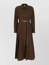 S Max Mara Shirt Dress With Belt And Pleated Skirt In Brown
