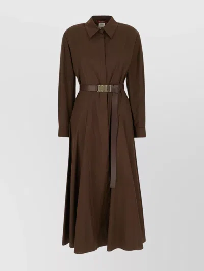 S Max Mara Shirt Dress With Belt And Pleated Skirt In Brown
