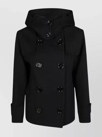 's Max Mara Short Picot Coat With Hood And Pockets In Black