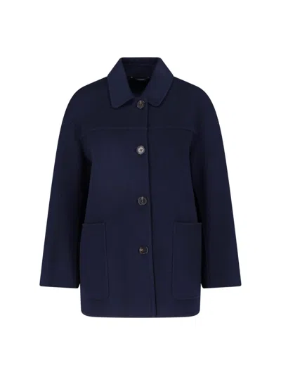 S Max Mara Short Virgin Wool Coat In Blue