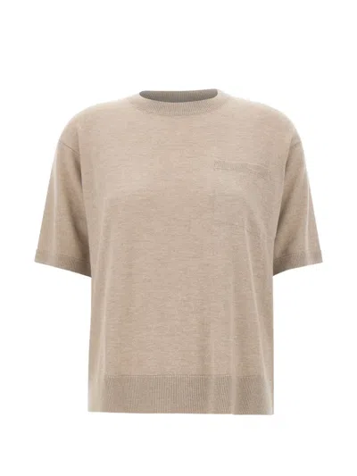 S Max Mara Short-sleeve Chest-pocket Sweater In Neutral