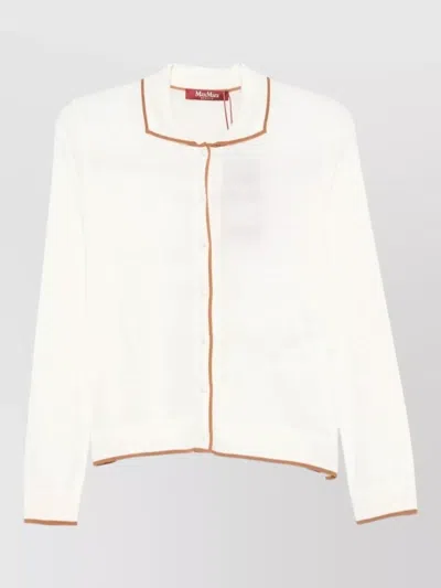 S Max Mara Silk Blend Cardigan Contrast Trim Long Sleeves In White