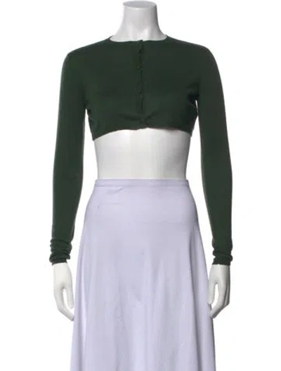 Pre-owned S Max Mara Silk Crew Neck Crop Top In Green
