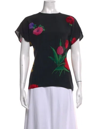 Pre-owned S Max Mara Silk Floral Print Blouse In Black
