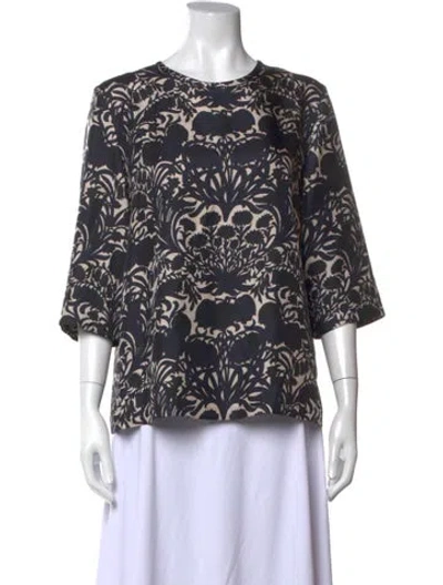 Pre-owned S Max Mara Silk Floral Print Top In Blue