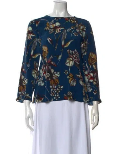 Pre-owned S Max Mara Silk Floral Print Top In Blue