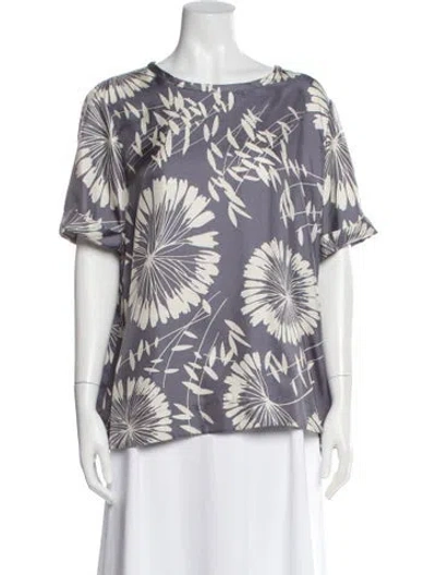 Pre-owned 's Max Mara Silk Floral Print Top In Neutrals