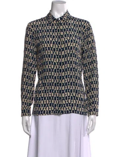 Pre-owned 's Max Mara Silk Patterned Button-up Top In Blue