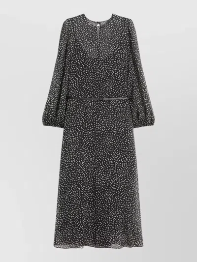 S Max Mara Silk Polka-dot Belted Midi Dress In Black