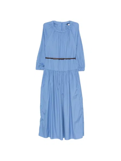 S Max Mara Silvana Belted Gathered-neck Dress In Blue