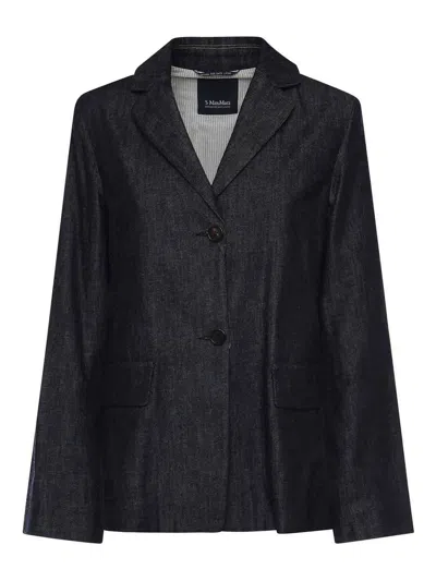 S Max Mara Single-breasted Stretch Denim Jacket In Dark Blue