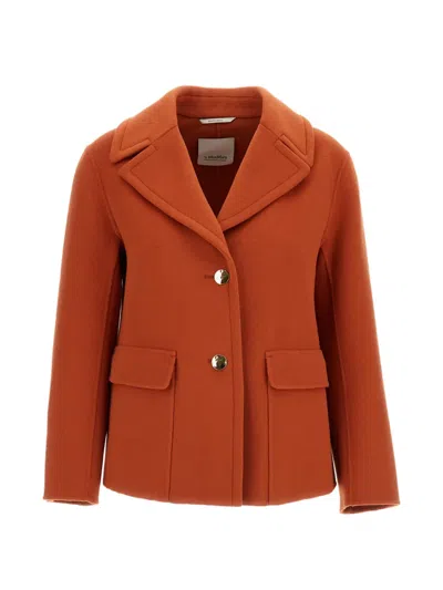 's Max Mara Short Single-breasted Coat In Pure Virgin Wool With Lapel Collar In Orange