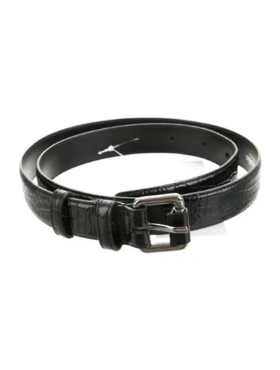 Pre-owned 's Max Mara Skinny Embossed Leather Belt In Black