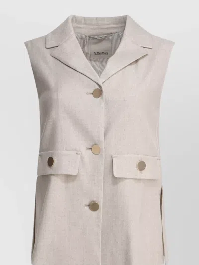 's Max Mara Sleeveless Flap Pocket Notched Lapel Jackets In Beige
