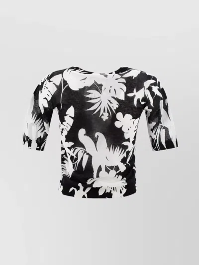 S Max Mara Sleeves Floral Pattern Top Round Neck In Black
