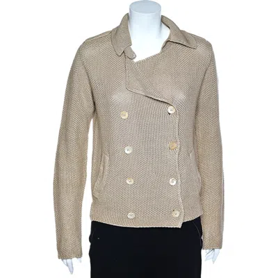 S Max Mara S'max Mara Cream Linen Knit Double Breasted Blazer In White