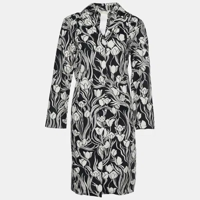 S Max Mara S'max Mara Monochrome Floral Print Cotton Shirt Dress In Black