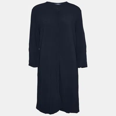 S Max Mara S'max Mara Navy Blue Crepe Button Front Shirt Midi Dress In Black