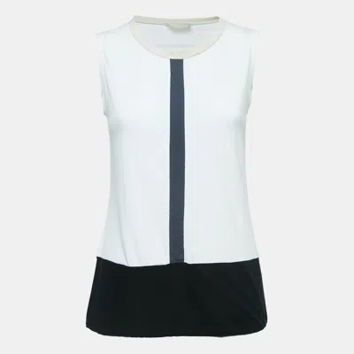 S Max Mara S'max Mara White Cotton Knit Sleeveless Top In Blue