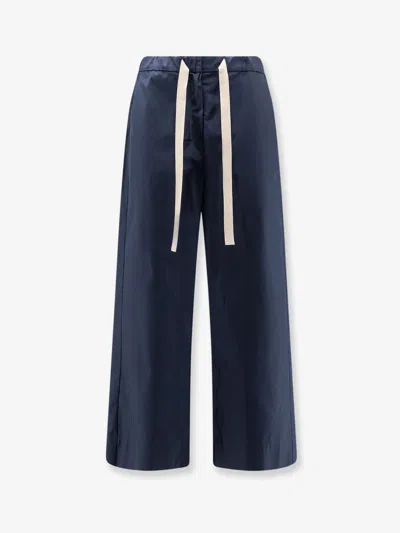 S Max Mara Smmargento Distressed Cotton Trousers In Blue