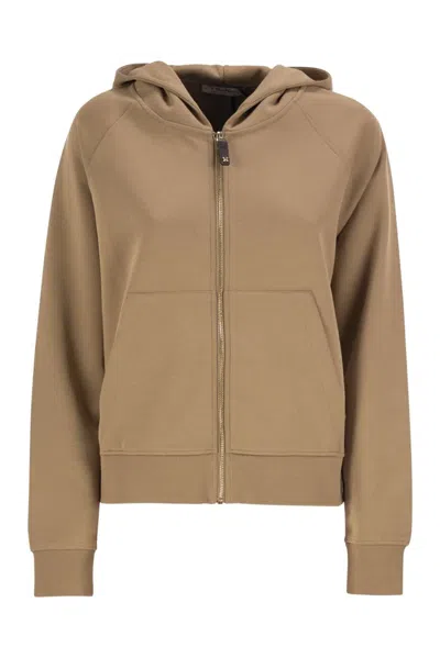 S Max Mara Smmmarea - Hooded Zip-up Jersey Sweatshirt In Camel