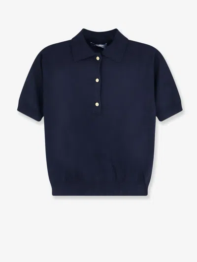 S Max Mara Smmpomposa Cotton, Silk And Cashmere Polo Shirt In Blue