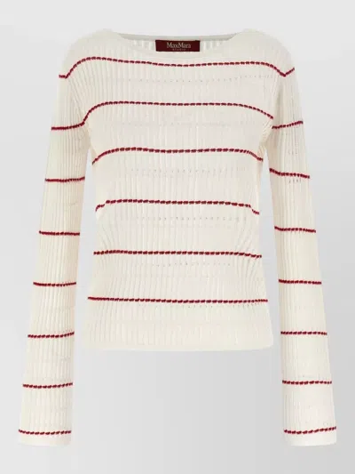 S Max Mara Stepdone Crew Neck Striped Ribbed Sweater In Neutral