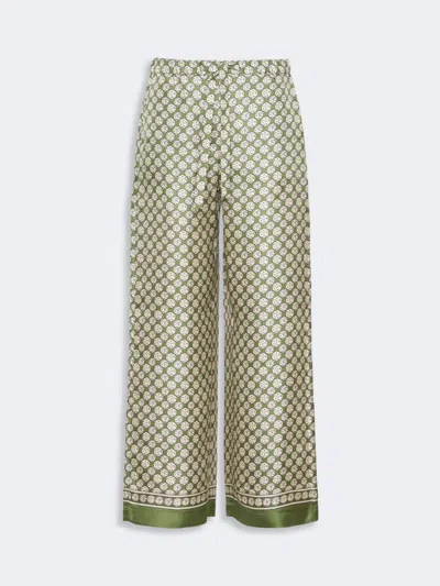 S Max Mara Printed Silk Wide-leg Pants In Green