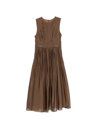S Max Mara Stmwally Crystal-embellished Pleated Midi Dress In Brown