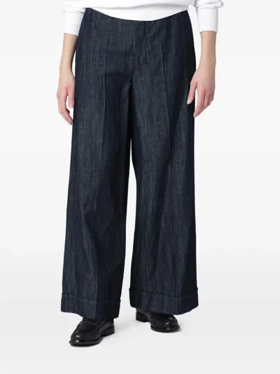 S Max Mara Max Mara S Straight Navy Blue Cotton And Linen Denim Trousers