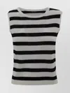 S Max Mara Striped Ribbed Crew Neck Sleeveless Top