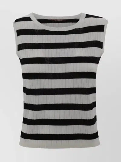 S Max Mara Striped Ribbed Crew Neck Sleeveless Top In Multi