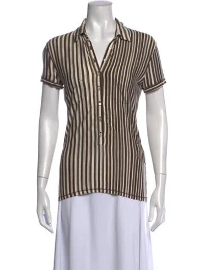 Pre-owned S Max Mara Striped Short Sleeve Button-up Top In Multicolor