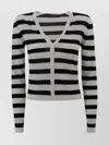 S Max Mara Striped V-neck Ribbed Long Sleeve Cardigan