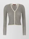 S Max Mara 'striped V-neck Ribbed Long Sleeve Cardigan'