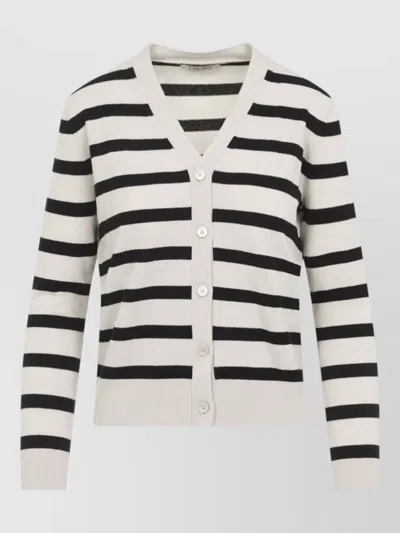 S Max Mara Striped Wool V-neck Cardigan In White