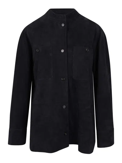 S Max Mara Suede Jacket With Stitching In Black
