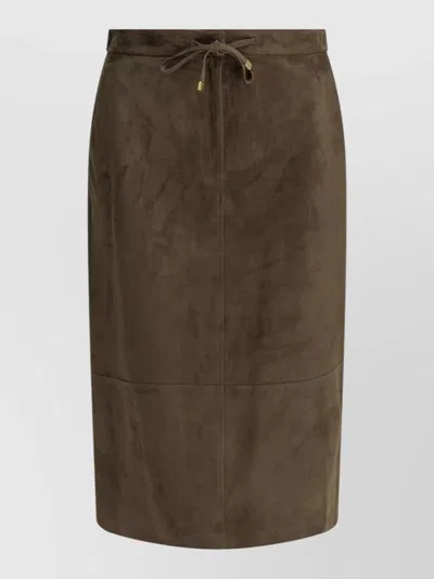 S Max Mara Suede Midi Skirt Knee Length Plain In Brown